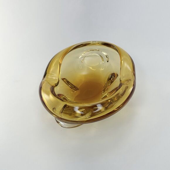 Vintage Amber Art Glass Ashtray Mid Century Modern Claude Lorraine Style - Picture 6 of 11